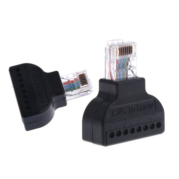 

2pcs rj45 ethernet male to female 8pin push terminal screw adapter converter plug