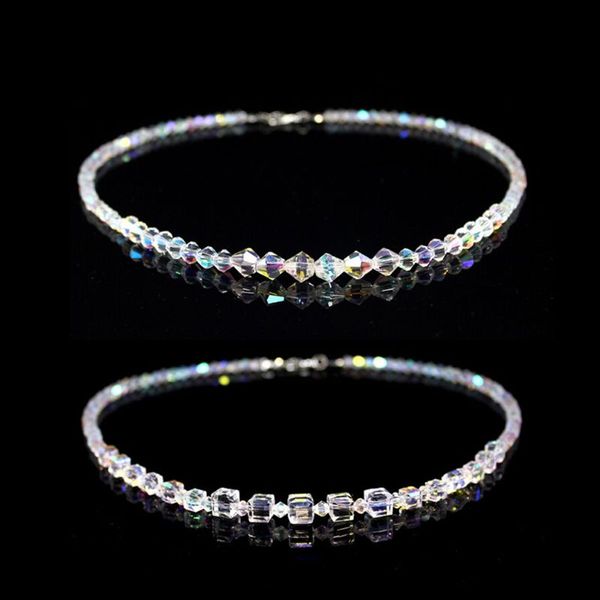 

elegant rainbow aurora crystals necklace chokers for women fashion jewelry, Silver