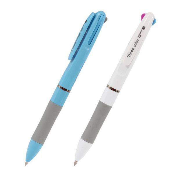 

2pcs/lot 3 in 1 plastic retractable ballpoint pen 0.7mm blue red balck rollerball pen for school stationery office supplies, Blue;orange