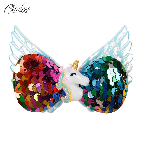 

oaoleer hair accessories hair bows hairgrips for girls wings reversible sequin barrettes with resin unicorn bowknot hairbows, Slivery;white