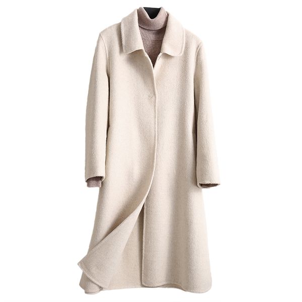 

2019 new double-faced cashmere coat women's long section high-end woolen coat 100% wool woolen, Black