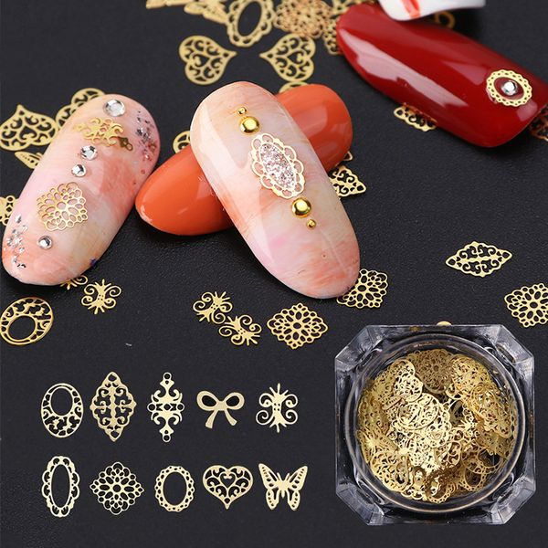 

3d nail studs hollow tree moon flower mixed patterns metal gold ultra thin nail rivets accessories tips for design, Silver;gold