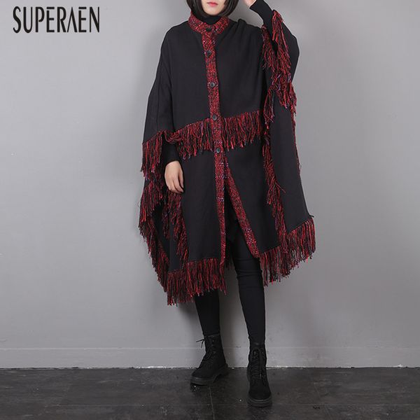 

superaen fashion cloak windbreaker women 2019 autumn and winter new wild trench coat for women pluz size wild clothing, Tan;black