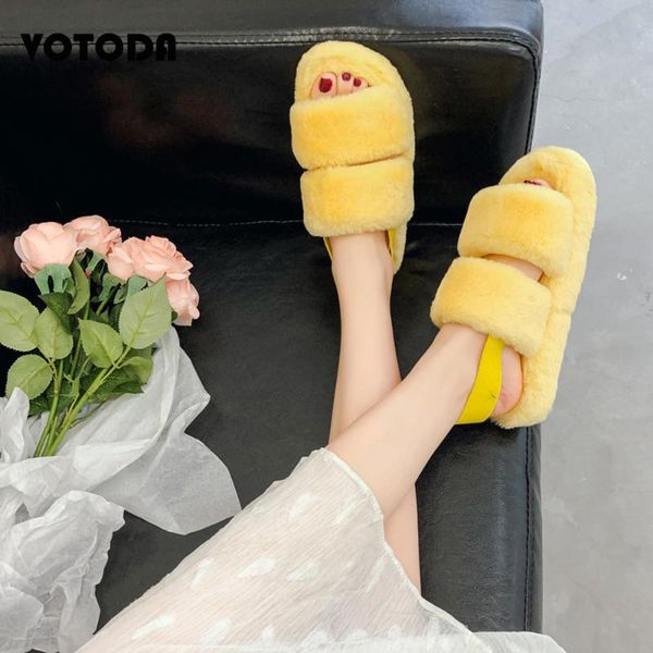 

women fluffy faux fur slippers furry home slides for woman sweet cute flip flops winter warm breathable sandals lady cotton shoe, Black