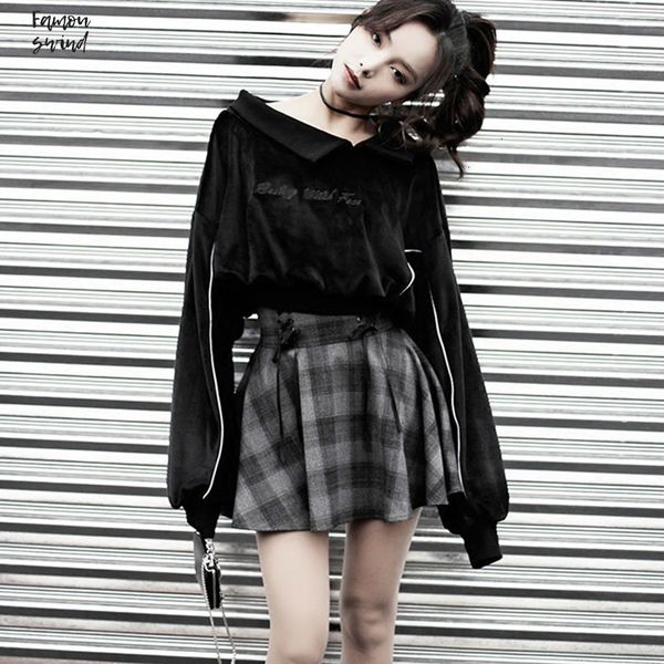 

женское готического письмо вышивка толстовка высокой талия бинты серый плед мини-юбка наборов для девочек женского set outwear, White