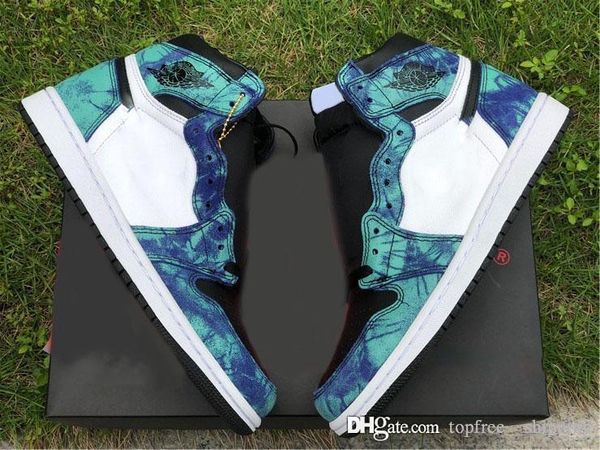 

air aauthentic 1 high og retro wmns tie-dye basketball shoes white black aurora green woman man sports sneakers cd0461-100 with box