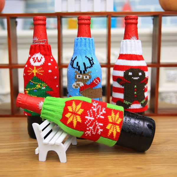 

christmas beer bottle cover snowflake reindeer elk pattern party dinner table bag xmas christmas decorations dhl wx9-1660