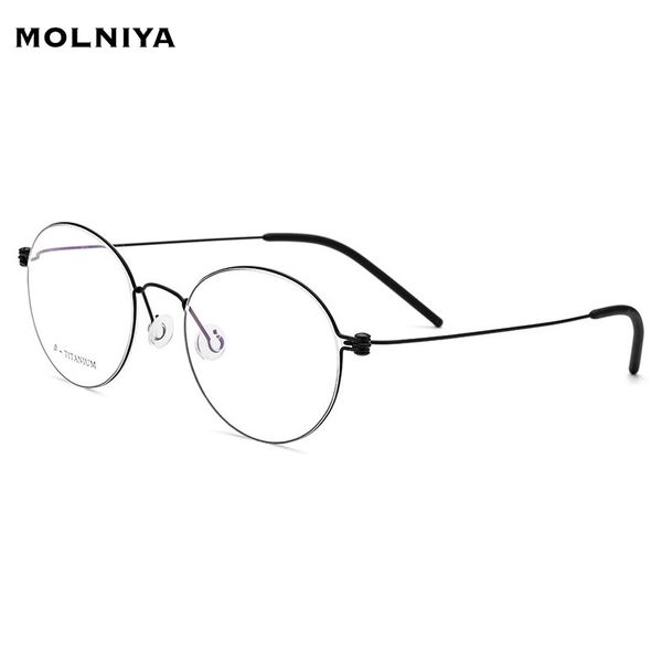 

new handmade titanium glasses frame ip plating computer optics eyewear accessories titanium round eyeglasses myopia frame men, Black