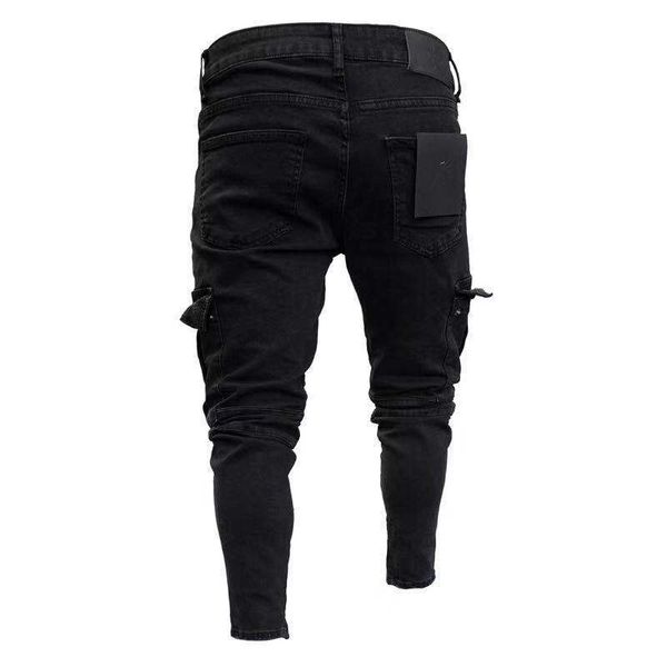 

fashion-19ss mens designer jeans 2019 spring black ripped distressed holes design jean pencil pants pockets hommes pantalones, Blue