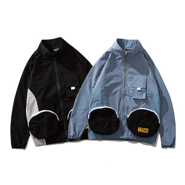 

2019 bomber jacket men hip hop windbreaker streetwear harajuku jacket coat retro fashion pocket zipper track jackets new spring, Black;brown