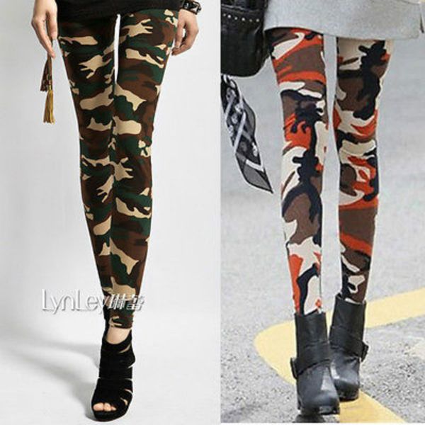 

women camouflage camouflage army fashion trend legging pants, Black;white