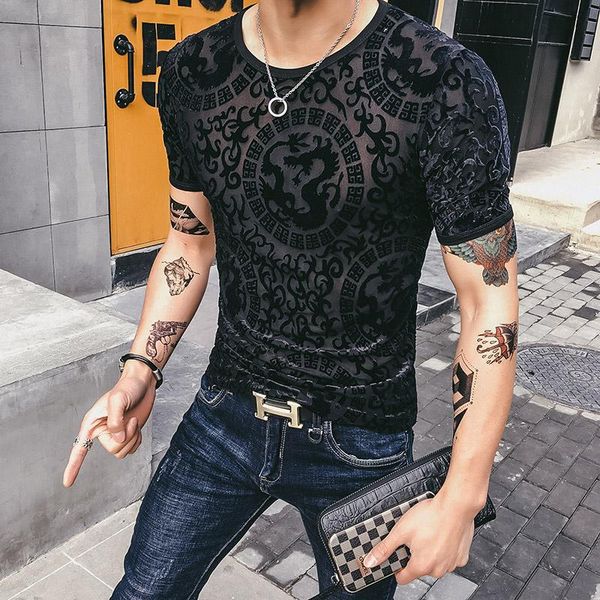 

mens see through t shirts social club velvet transparent t shirts for mens dragon camisetas hombre slim fit silk sexy