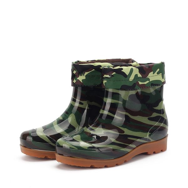 

camouflage fashion new rubber boots for women men army green ankle rain boots waterproof four seasons boot elastic rainy shoes, Black