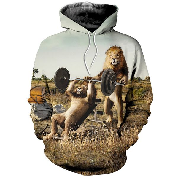 

2019 3d print lion funny hoodies men women spring autumn casual sweatshirts streetwear hip hop plus size tracksuits pullovers, Black