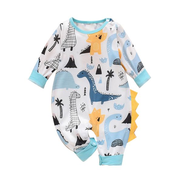 

baby boy girl jumpsuit infant newborn cotton long sleeve one piece dinosaur romper with snap, Blue