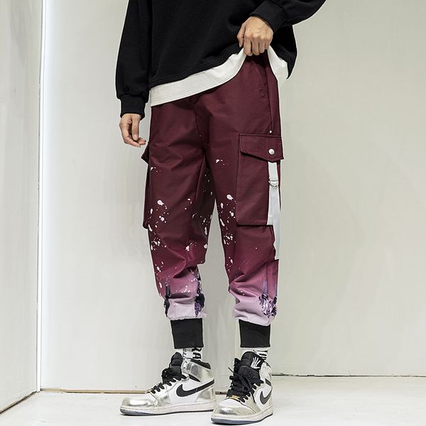 

men jogger pants casual fit men streetwear jogger pants 2020 elastic waist fashion printed tactical cargo pant trousers, Black