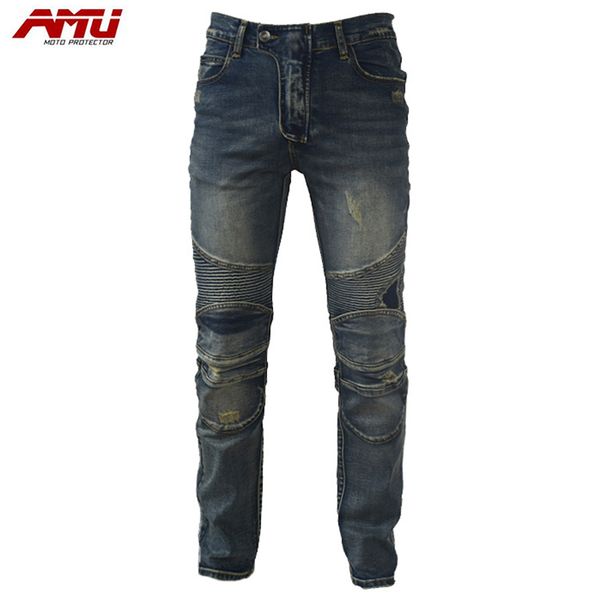 

authentic amu motorcycle riding jeans locomotive racing racing car retro blue jeans, Black;blue