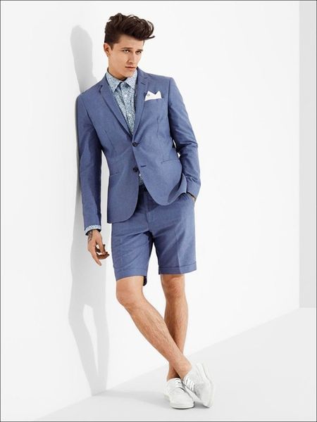 

custom made blue men blazer short pants casual men suits for weddings summer man groom beach party prom suit ternos 2 piece, White;black