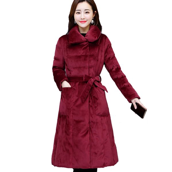 

2019 autumn winter women thick velvet jacket coat female slim fit long hooded coat outwear royal blue jackets 3xl qq067, Black