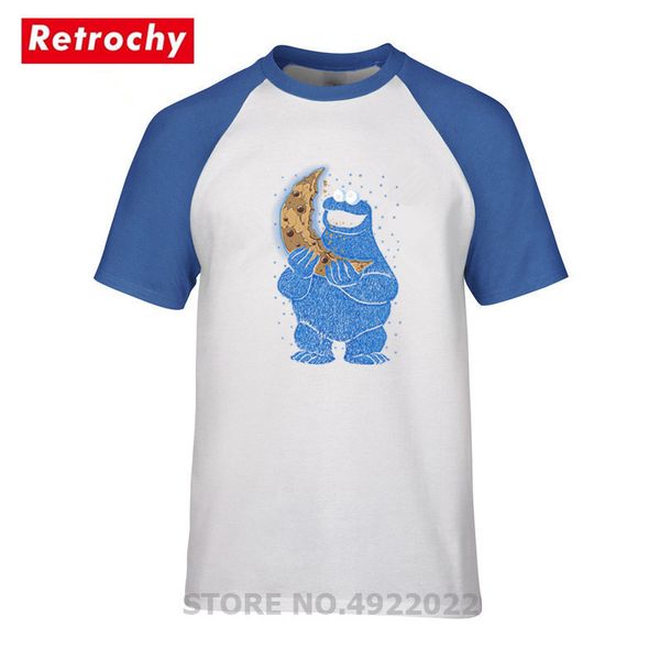 

cookie moon men's round collar short sleeve t-shirt cookie monster design t shirt family birthday party tshirt camiseta, White;black