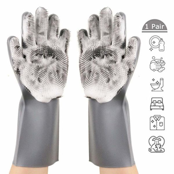 

silicone dishwashing cleaning glove magic scrubber sponge rubber glove for washing dish kitchen car bathroom pet brush cleaner
