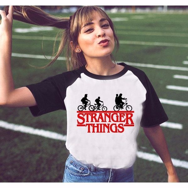 

women designer tshirts womens stranger thing women t shirt short sleeve design tshirt cap sleeve stranger things tshirt, White