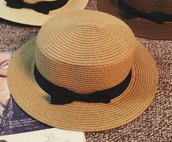 

2019 простой summer beach для взрослых вс hat женщины повседневная панама ледибранд женщины плоский доверху bowknot соломы cap glris sun, Blue;gray