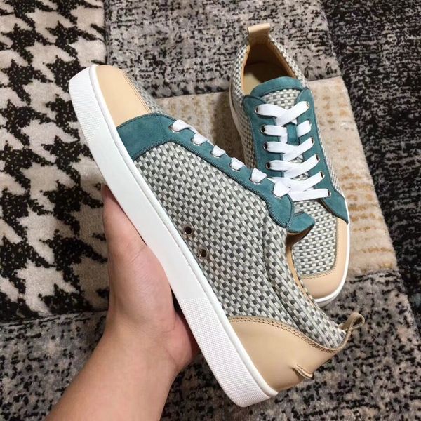 

elegant designer sneakers low junior flats shoes red bottom sneakers for men and women weave leather casual walking shoes eu35-46, Black