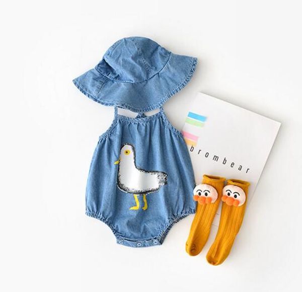

baby kids designer clothes romper Summer Sleeveless Little Duck Romper + hat 100% cotton girl boy kid rompers 0-2T
