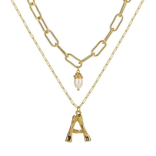 

pendant necklaces nz428-x 26-letter multi-layer necklace female personality natural pearl beads wild lattice chain accessories, Silver
