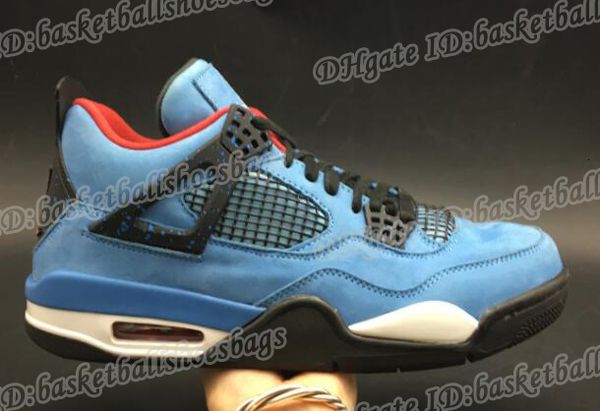 

4 travis scotts cactus quality jack university blue black suede basketball shoes men 4s suede cactus jack sneakers with box