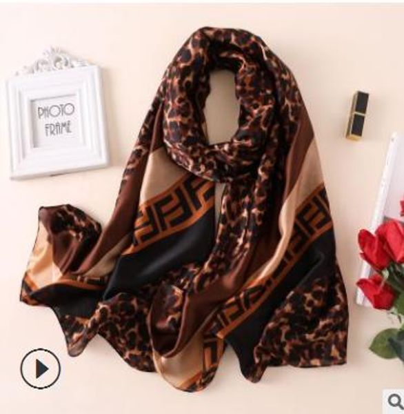 

2020 han edition geometric patterns age season leopard skew lattice thin silk scarves female shawl amphibious fabric emulation silk scarf, Blue;gray