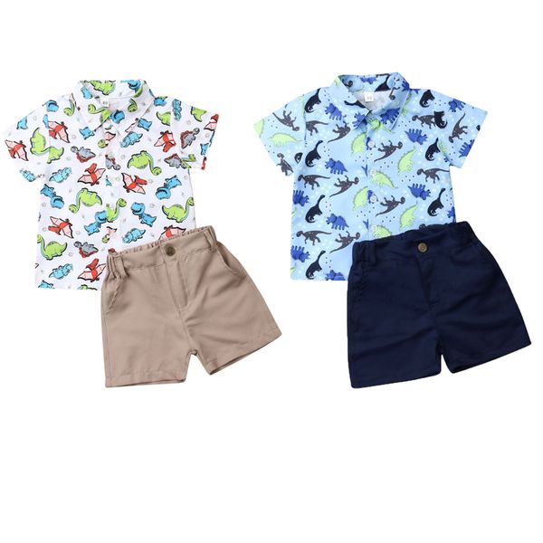 

1-6y toddler kids baby boy clothes sets gentleman clothes cartoon animal print shirt shorts pants formal outfit, White