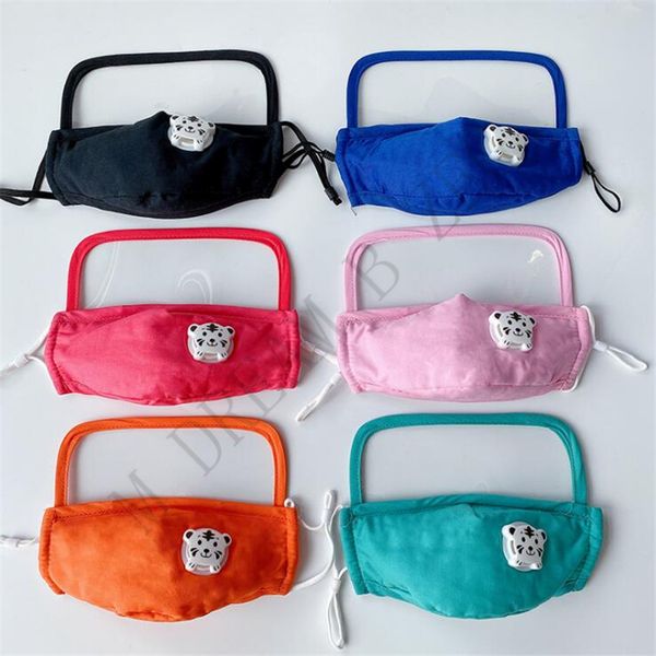 

cute kids face masks with breathing valve and transparent eye shield children face mask anti dust fog fashion mouth mask face shield ahd686