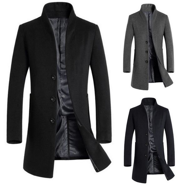 

men's trench coats drop adisputent 2021 fashion men casual solid color single breasted long standing collar coat, Tan;black