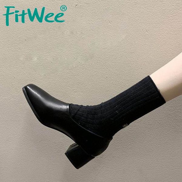 

fitwee women high heel shoes 2020 spring square toe office ladies pumps casual party comfort mom footwear size 35-39, Black