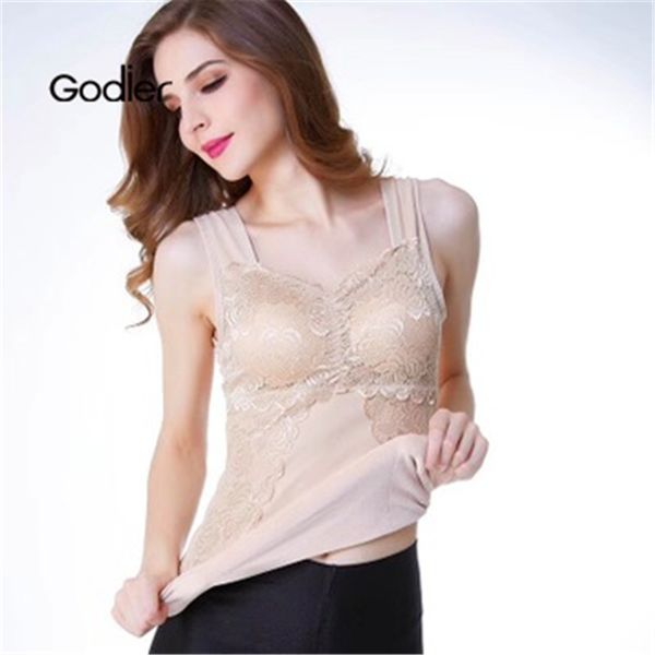 

godier women lace plus size winter tank comfortable thermal keep warm underwear elastic slim cotton female thicken vest, Black;white