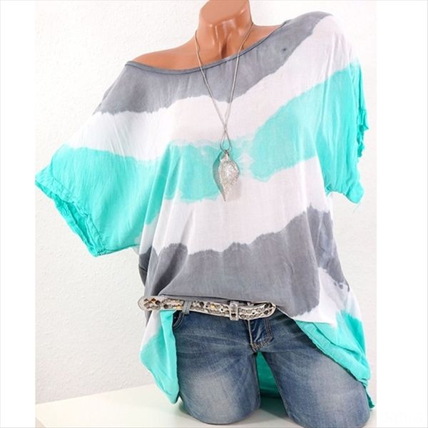 

2020 irregular stripe large size loose women's short sleeve t-shirt round collar 2020 irregular stripe large size loose women's sh, White