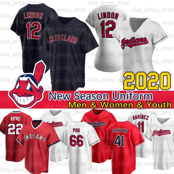 

cleveland yasiel puig indians jersey carlos santana francisco lindor ricky vaughn bradley zimmer corey kluber 2020 season baseball jerseys, Blue;black