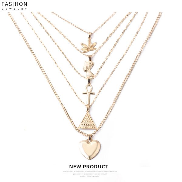 

new style pharaoh cross heart multistory necklace exaggeration cool trend versatile choker women's, Black