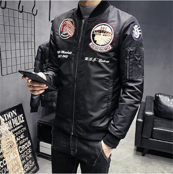 

men's spring autumn new korean boutique personality handsome fashion embroidery graffiti youth cotton-padded jacket baseball jacket / m, Black