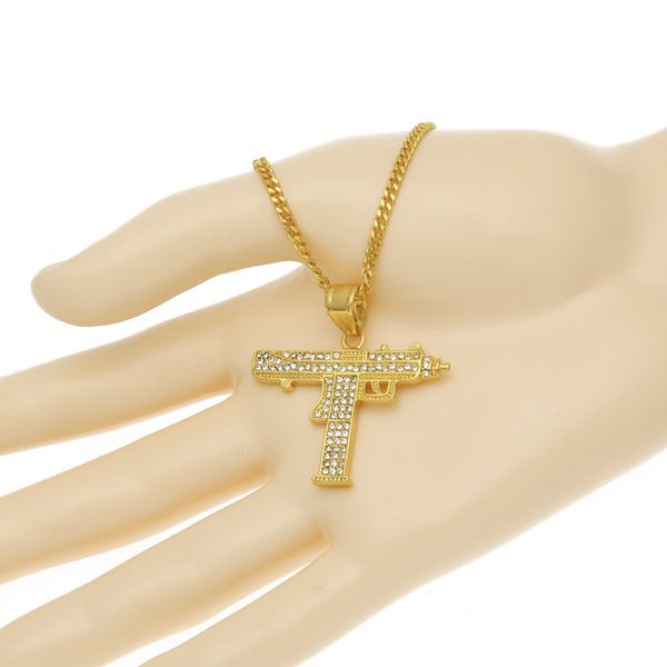 

cuban link chains hip-hop men's diamond-studded submachine gun pistol machine gun pendant hip-hop necklace gu meng jewelry factory, Silver