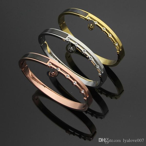 

розовое золото любовь браслеты для женщин мода ювелирные изделия шарм c браслет pulseiras черная сталь покрытием 5 кристаллов манжеты брасле, Golden;silver