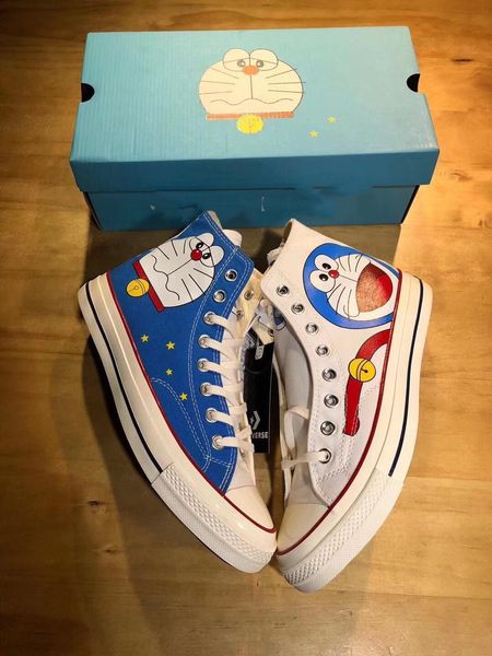 

2019 designer fashion simpson doraemon1970 canvas hii men's shoes ladies donut hand-painted doodle doll pattern zapatos chaussures snea, Black