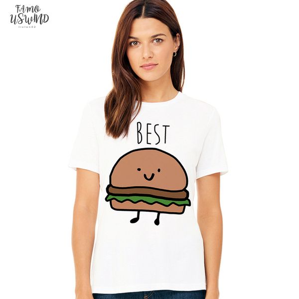 

funny design friend matching t shirt bff t shirt women fast food tee short shirt for femme cotton tees hamburger, White