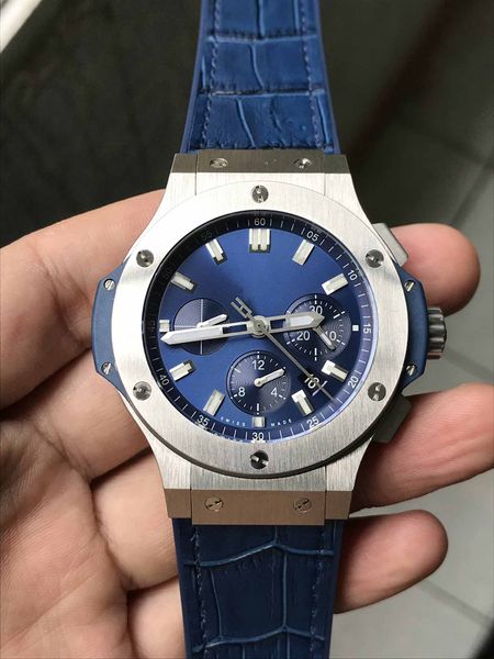 

luxury watch v6 blue dial metal case 42mm rubber strap chronograph swiss 7750 movement mens automatic watch, Slivery;brown