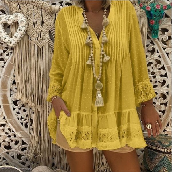 

spring women shirts 2019 lace chiffon v-neck tunic blouse shirt autumn long sleeve solid loose womens and blouses plus size, White