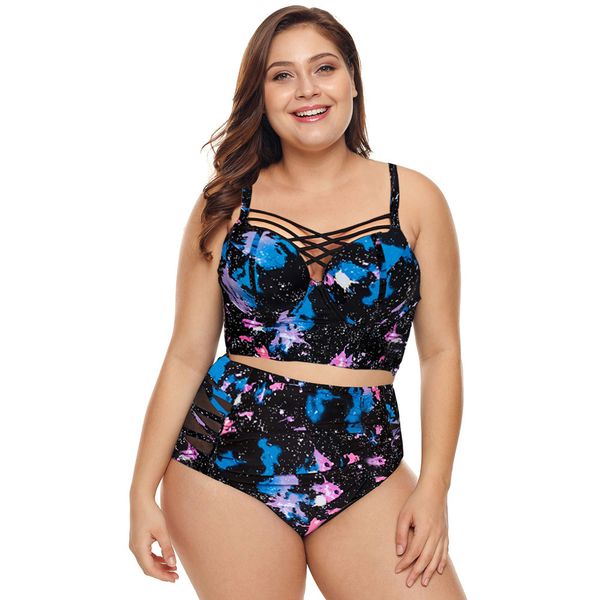 

женская ретро boho высокой талией бикини set plus size swimsuit, White;black