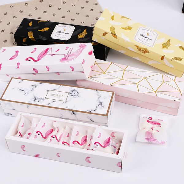 

gift wrap 10pcs creative flamingo box marble paper bag dragee cookies wedding party chocolate cake packaging with handles