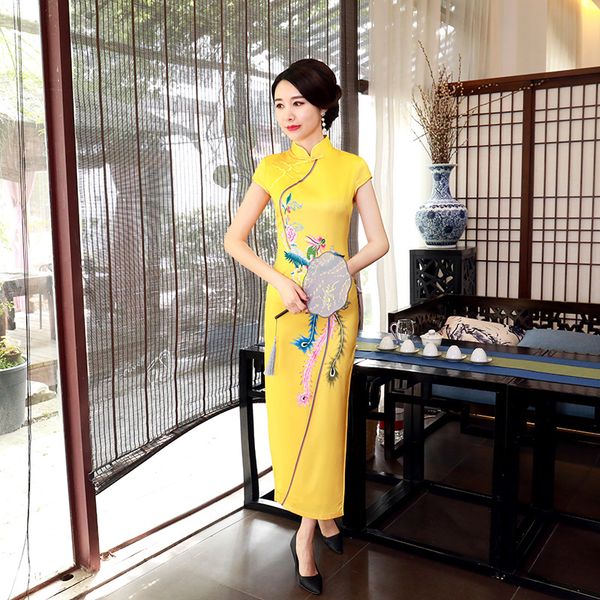 

chinese traditional long cheongsam women silk dress prom qipao size -4xl, Red